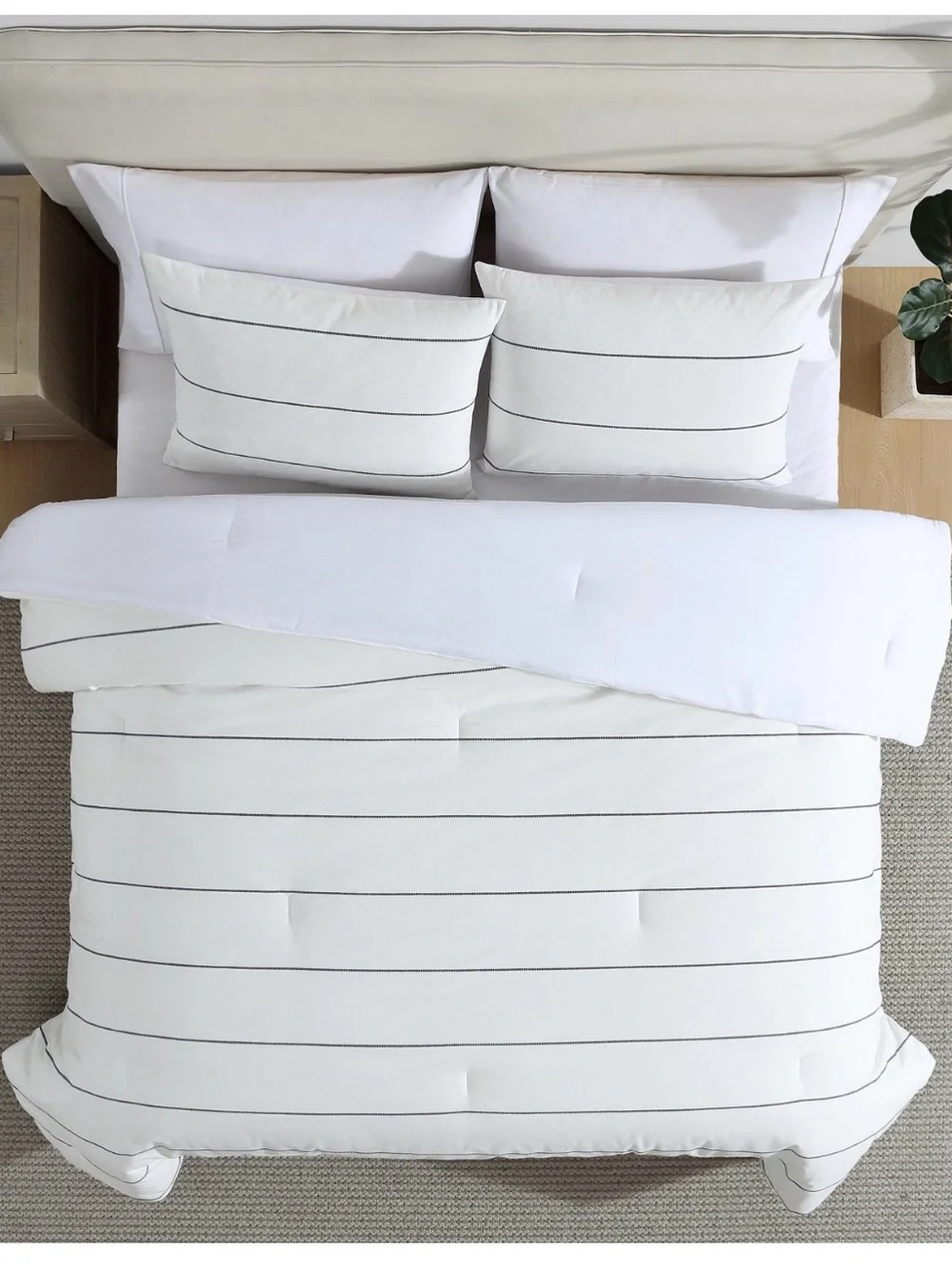 Nautica White Comforter Set with Navy Stripe Accents